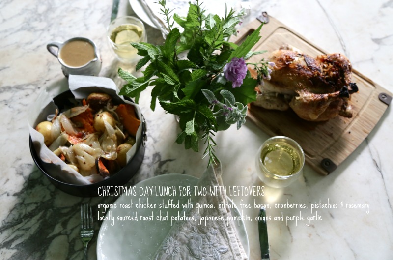 {Christmas Day} Organic Roast Chicken with Quinoa, Cranberry, Pistachio, Bacon and Rosemary Stuffing